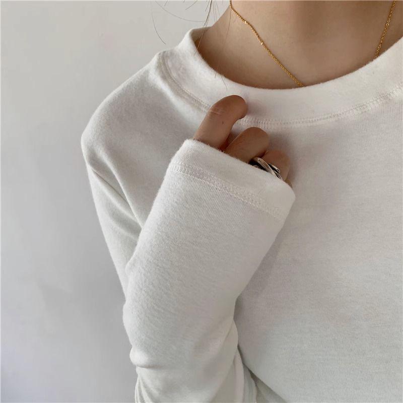 Dámské tričko s dlouhým rukávem a kulatým výstřihem v bonbónových barvách s fleecovou podšívkou - Měkké a hřejivé na podzim/zimu