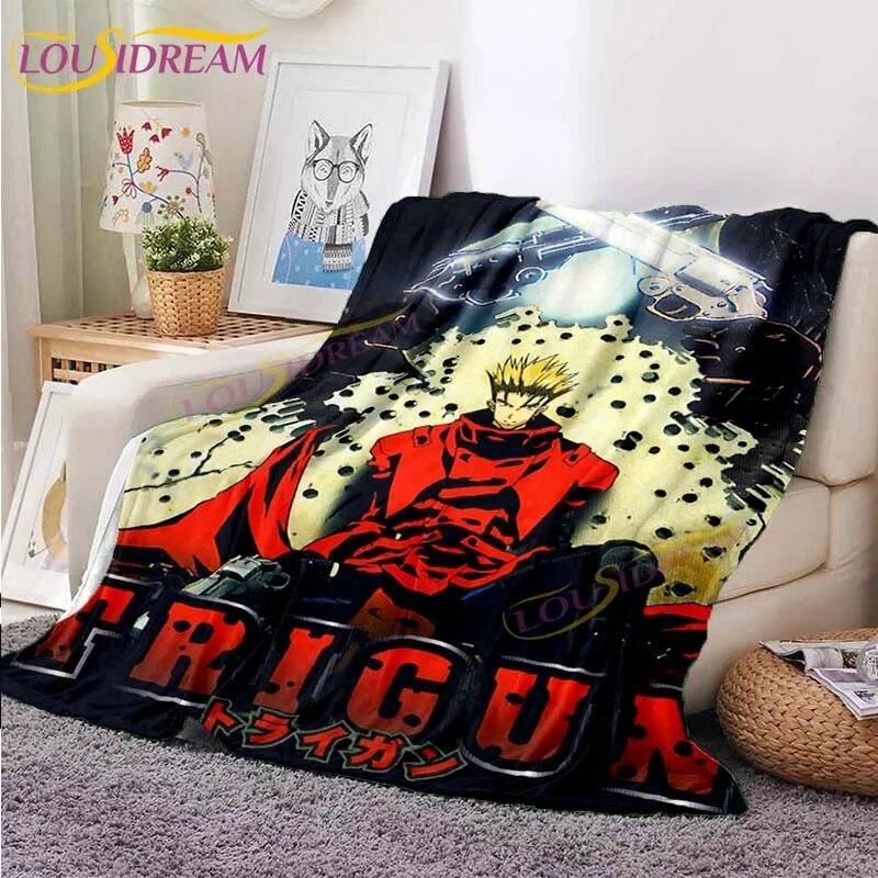 Trigun Flannel Blankets Anime Blankets Vash The Stampede Throw Blanket for Sofa Livingroom Hiking Picnic Blanket Vintage Gift
