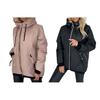 Women Down Coat Hooded Drawstring Long Sleeve Solid Color Cotton Jacket with Pockets Lightweight Warm Outerwear