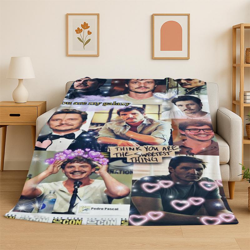 Fashion Pedro Pascal Star Flannel Blanket Soft Warm Throw Blanket for Bedroom Living Room Bed Travel Camping Picnic Gift Kids