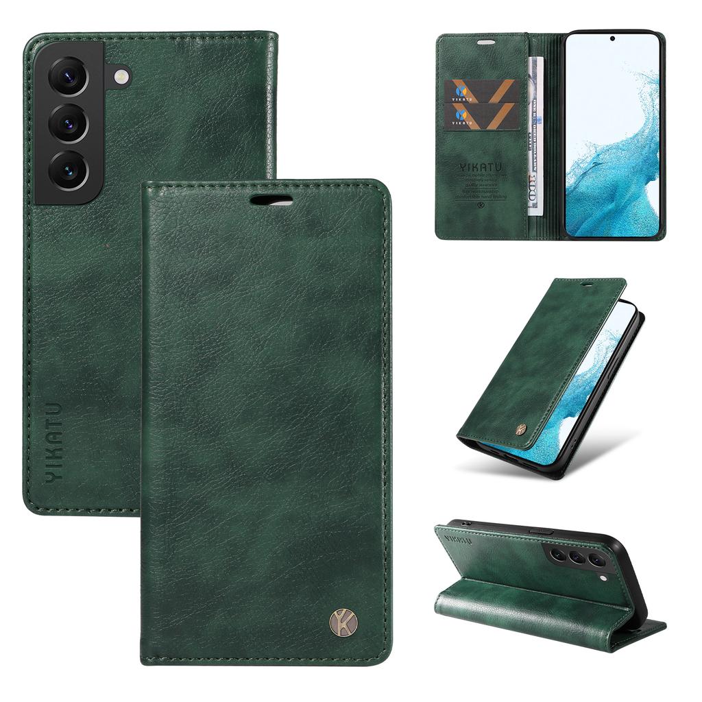 YIKATU YK-006 For Samsung Galaxy S22 5G Magnetic Case Litchi Texture Leather Flip Stand Phone Shell