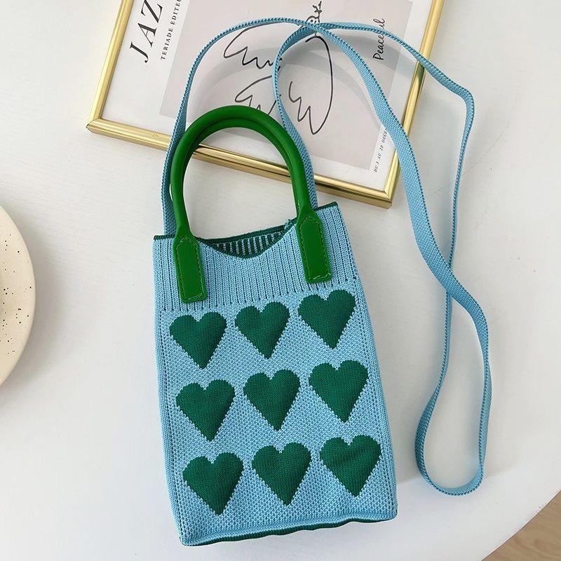 FASHION 2024 Knitted Mini Cross-Body Mobile Phone Bag Korean Versatile Student Commute Shoulder Bag Square Small Purse Handbag For Women