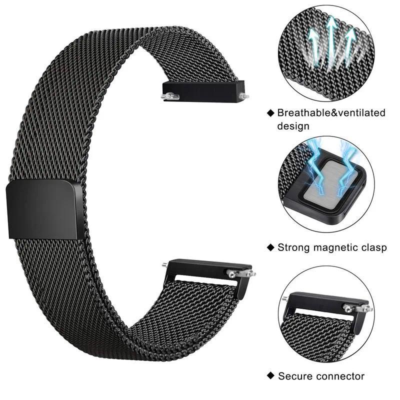 Fivela Magnética Pulseira Milanese de Aço Inoxidável para Samsung Watch4 Huawei GTR2 16mm 18mm 20mm 22mm Acessório de Relógio Casual Fashion