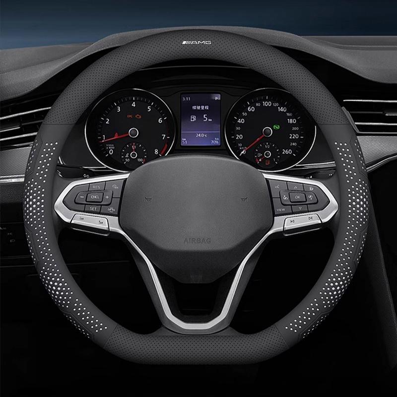 OZQU2 Car Leather Steering Wheel Cover Anti-slip Accessories For Mercedes Benz AMG W203 W205 W206 W140 W169 GLK GLC W176 W124 W126 GLE