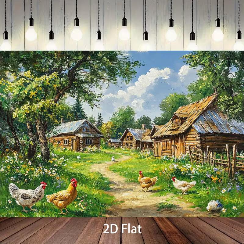 2D Фон для Фотосессии Портрет Курицы на Ферме 47.2x31.5inch/120*80cm