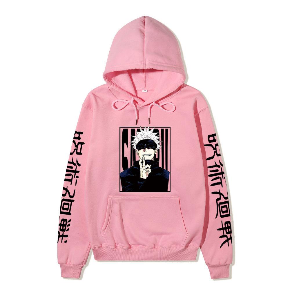 Jujutsu Kaisen Satoru Gojo Unisex Fleece Hoodie Autumn Winter Anime Character Japanese Kanji Sleeve Print Long Sleeve Pullover Sweatshirt