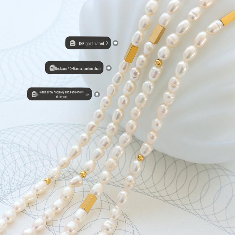 Elegant 18K Gold-Plated Freshwater Pearl & Titanium Steel Necklace