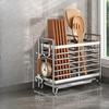 Stainless Steel Chopstick Holder with Hole-free Wall-mounted Storage Basket for Tableware and Spoons for Draining Water