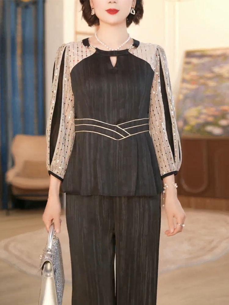 Women's 2025 High-End Spring-Autumn Slimming Two-Piece Set: Long Sleeve, Chic & Fashionable