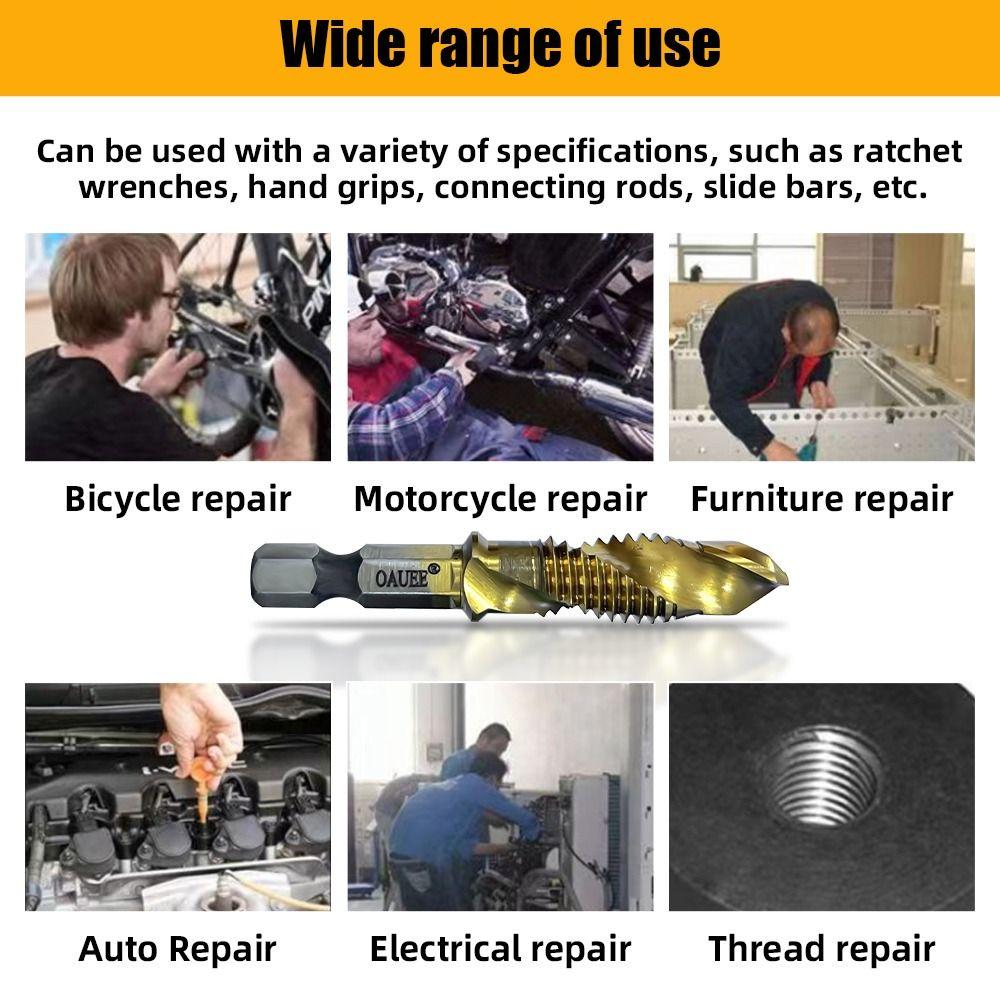 6Pcs Spiral Flute Compound Tap Hex Shank Screw Thread Bit Durable Tap Drill Bit  Metal