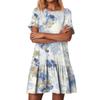 Women's Fashion Casual Round Neck Short Sleeve Ruffled Vintage Printed Dresses
