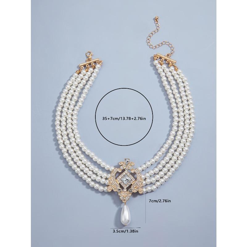 French retro faux pearl necklace - four-row, multi-layered court style choker - statement necklace