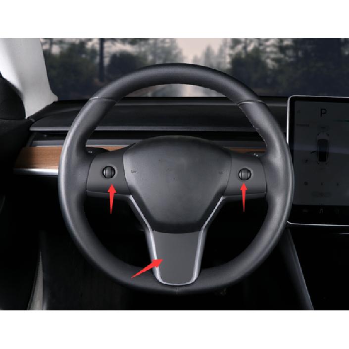 Fit For Tesla Model 3 2017-21 Matte Black Steering Wheel Button Frame Trim 3PCS