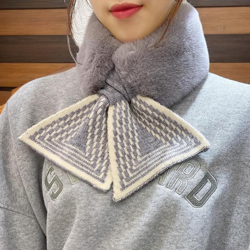 Winter Warm Solid Color Winter Neck Warmer Thicken Faux Rabbit Fur Plush Scarf Neck Warmer Cross Collar Scarf Cold Weather