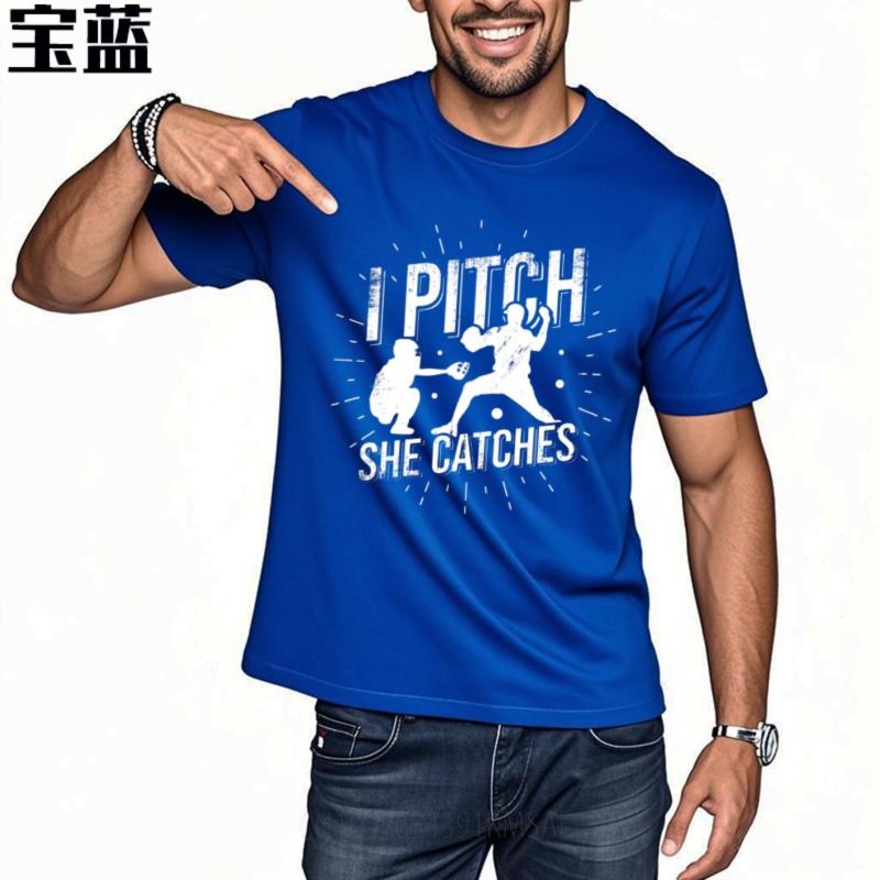 Street Wear For her O Neck tshirt Fashion I Pitch She Catches Baseball Design Minimalist Boys Tshirt male tshirt brand top tee