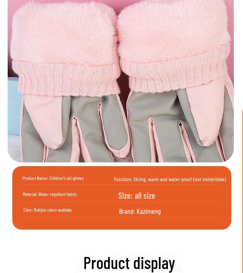 Children's Winter Ski Gloves: Thick, Cold-Proof, Waterproof, Windproof, Non-Slip, Warm Cotton for Ages 3-17.