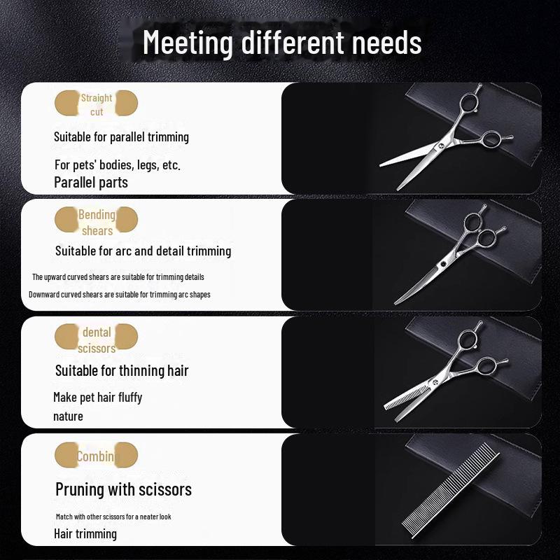 Curved Pet Grooming Scissors: Hair Trimming Tool Set for Cats, Dogs, and Teddy