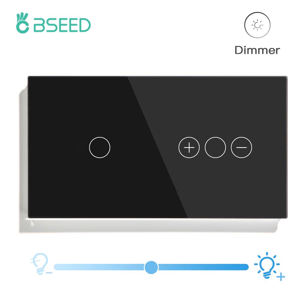 BSEED Touch Dimmer Switches 1gang1way Wall Light Switch LED Dimmer Plus EU Wall socket USB EU Standard Blue Backlight 10A