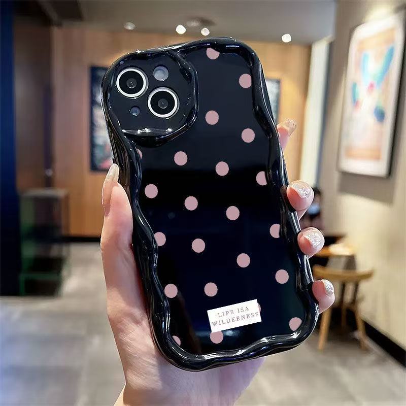 Pink polka dots are suitable for iphone16promax mobile phone case, the new Apple 15 anti-drop 14pro, Japan and Korea 13/12.