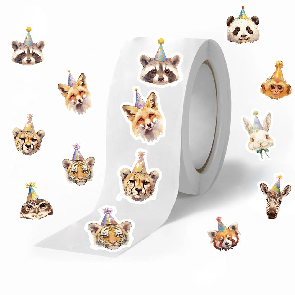 500 Pictures/roll Roll Stickers Tape Birthday Animal Stickers Handbook Material Decorative Envelope Seal Stickers