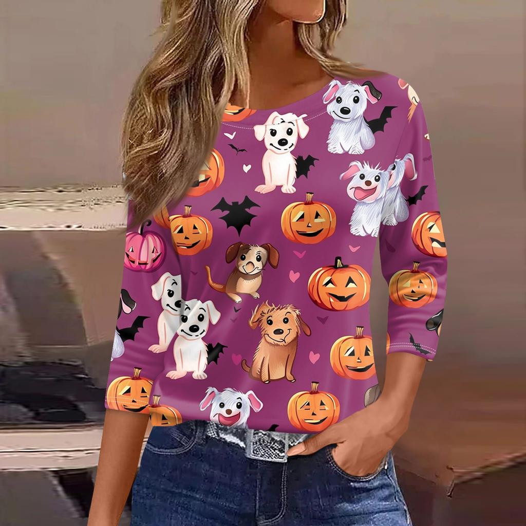 Women's T Shirt Tee Fashion Casual Round Neck 3/4 Sleeve Loose Printed T-Shirt Ladies Top