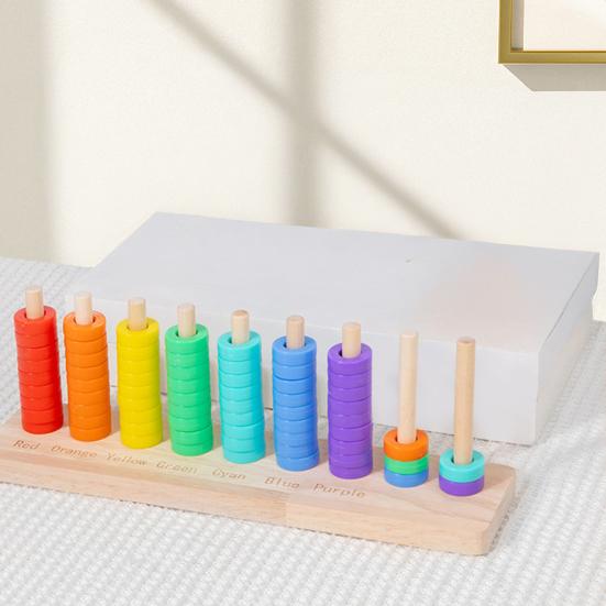 Wooden Rainbow Ring Toss Game Preschool Learning Color Matching Stacking Challenge Game Toddlers Educational Color Sorting Sequencing Toy