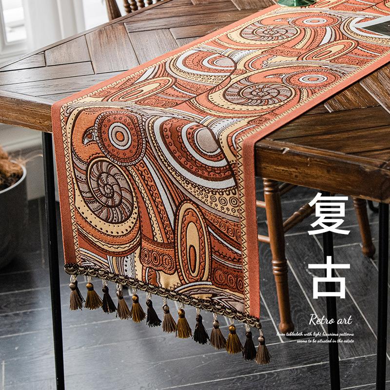Jacquard Table Runner Vintage Table Table Cover Pastoral Style with Long Strip Fabric Tassel Tablecloth Home TV Cabinet Decor