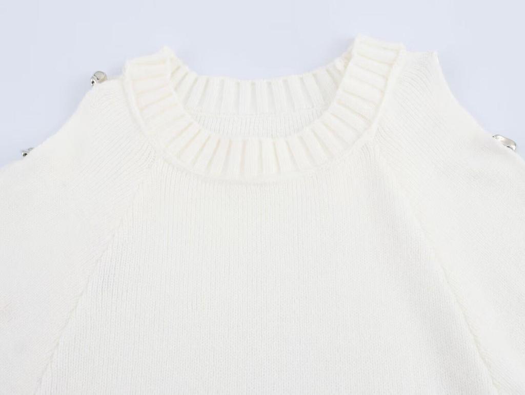 2025 Spring Women's European & American Style Fashion Versatile Ball Sleeve Knit Sweater