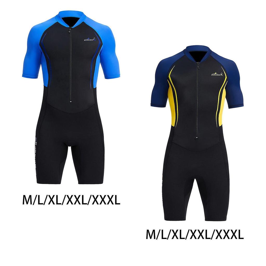 Shorty Combinaison Integrale Homme Fermeture Eclair Avant pour Surf Chasse Sous-Marine M Jaune