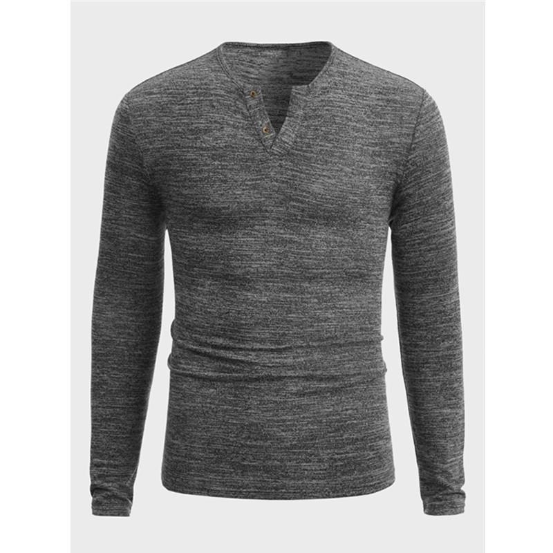 

Весенне-осенняя мужская однотонная футболка с v-образным вырезом