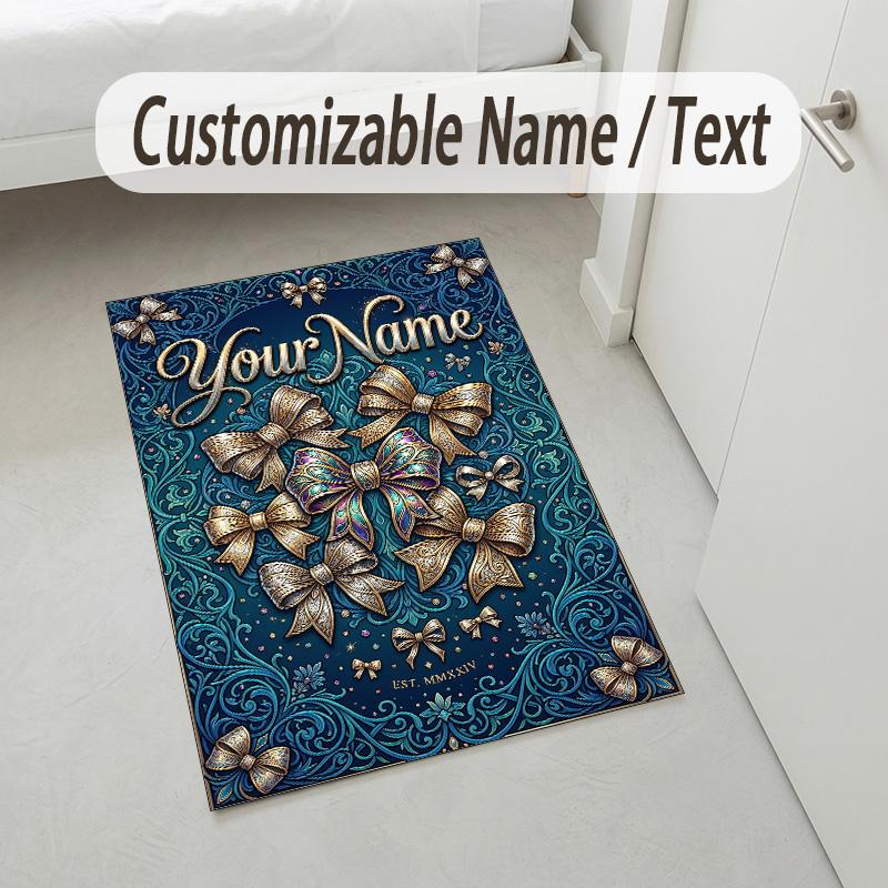 Decorative Artwork Theme Crystal Velvet Rug Personalized Custom Name Text Soft Floor Mat Home Decor