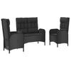 Vidaxl 3-Cz. Garden Furniture Set With Cushions, Black PE Rattan