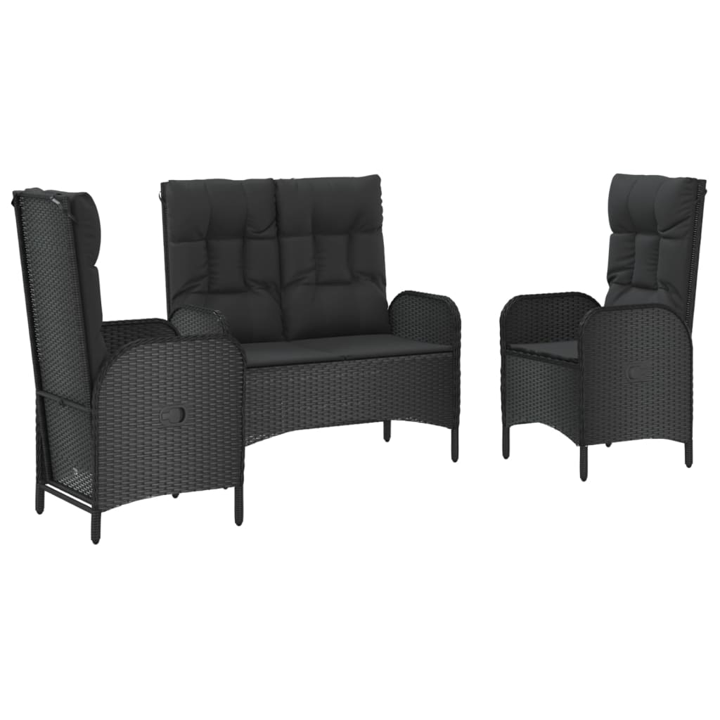 Vidaxl 3-Cz. Garden Furniture Set With Cushions, Black PE Rattan