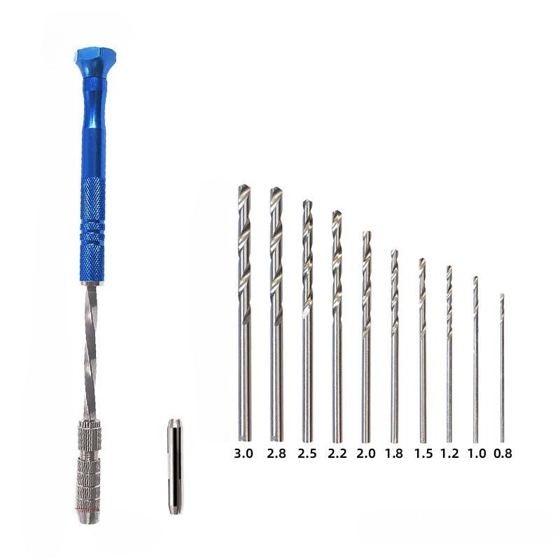 11pcs/set Blue Extended Semi-automatic 0.5-3mm Hand Twist Drill Amber Plastic Circuit Board Drilling Tool Twist Drill Set