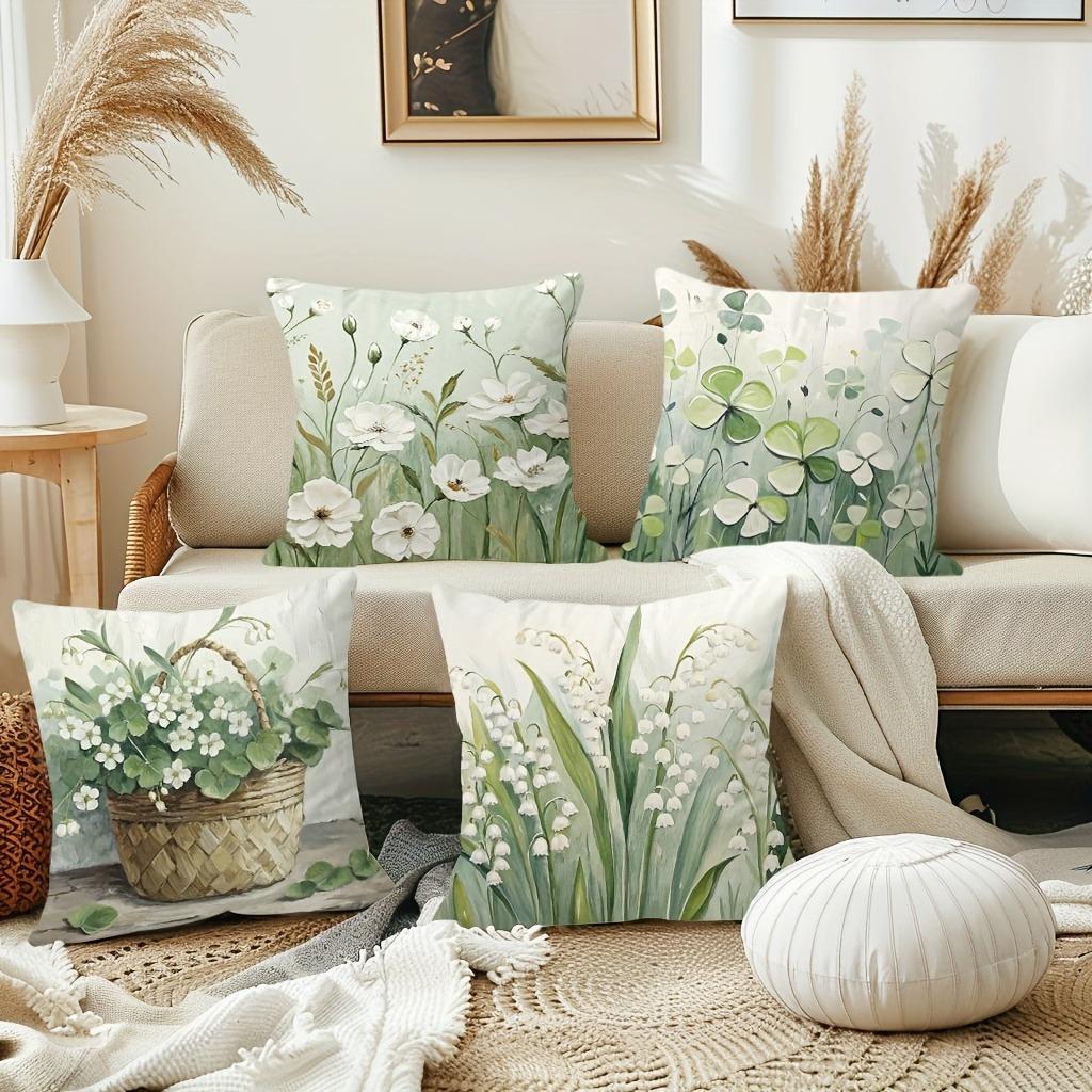 Grüne Blume Frühling - Themen KissenbezugSchlafzimmer Wohnzimmer Sofa Heimdeko Polyester Kissenbezug mit Reißverschluss