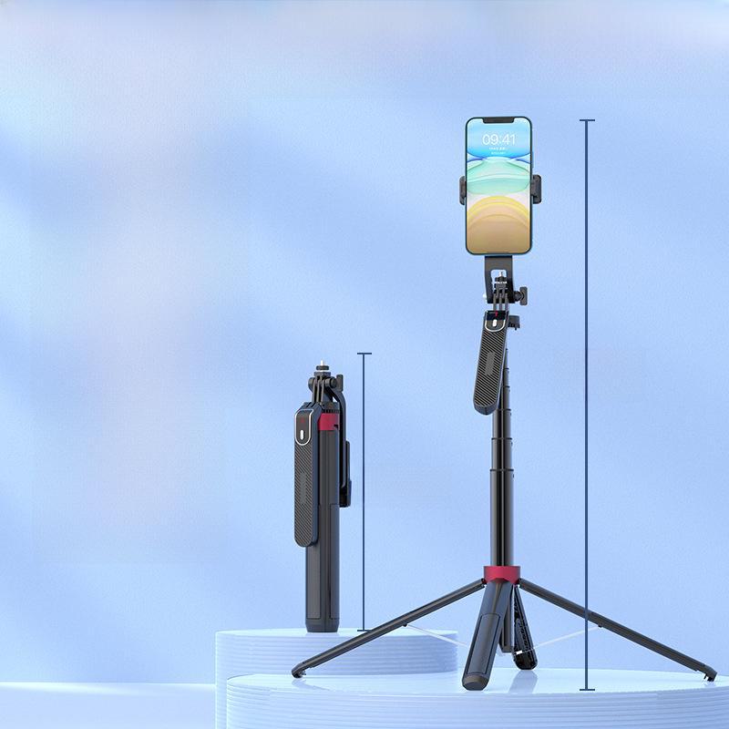 Stabilizzatore portatile P185: Quadripiede con fotocamera mobile in lega di alluminio e bastone per selfie Bluetooth con luce di riempimento