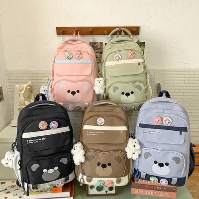 New High-value Harajuku Fresh and Sweet Candy-colored Bear Backpack, Lightweight and Large-capacity Backpack for Junior High School Students
