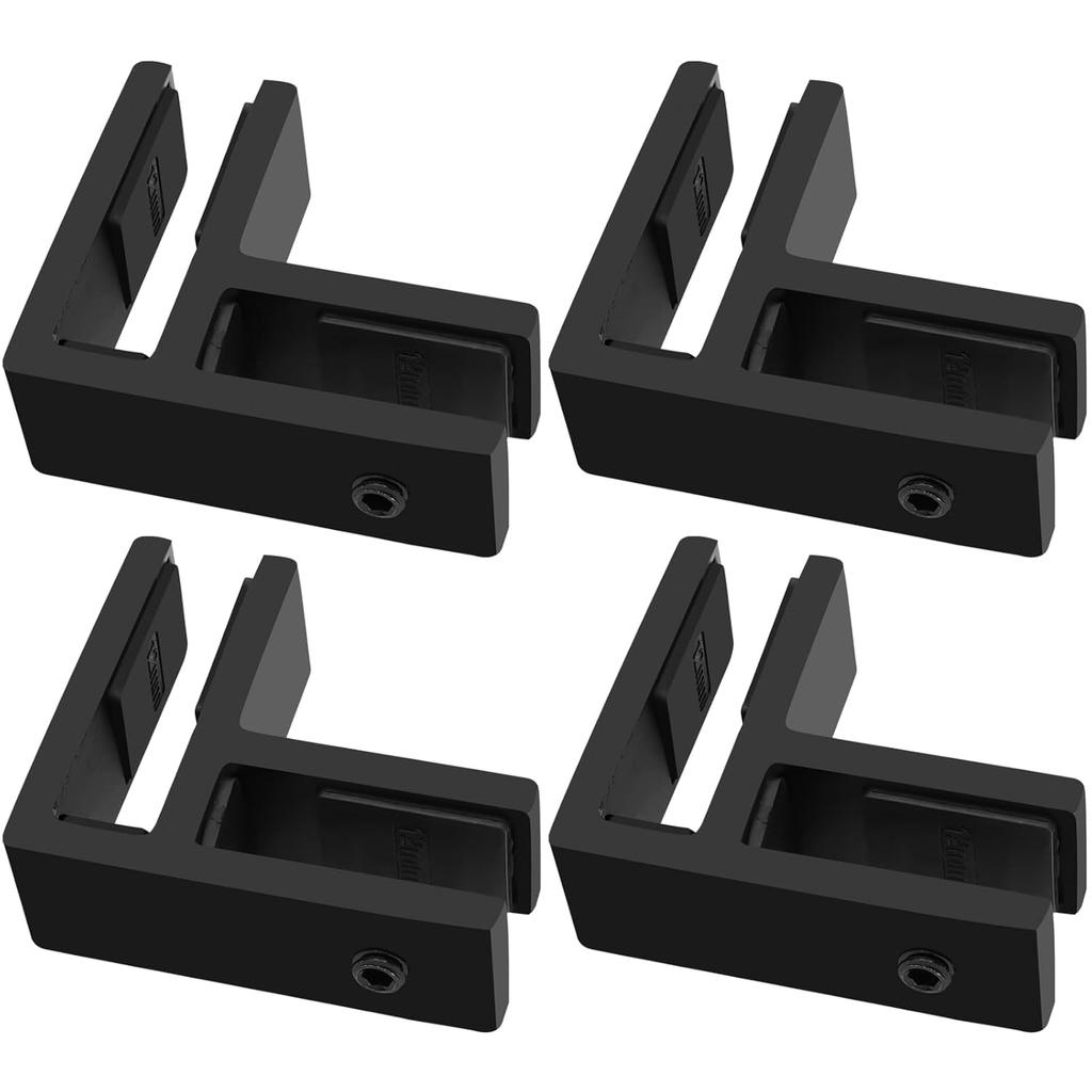 Railing Glass to Glass Clamp, 4 Pack Black Stainless Steel 304 Bracket for Glass, Double Sided Railing Glass Clip Holder with Rubber Gaskets for