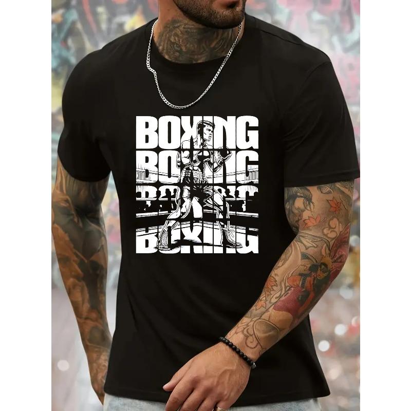Men s Short-Sleeve T-Shirt, BOXING Ring Fighter Combat Print Men s T-Shirt, Boxing Sports Trend Style, for Boxing Enthusiasts Daily Casual Wear S