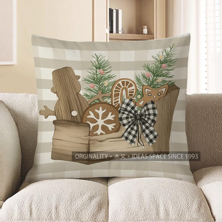 Home Decor Merry Christmas Gingerbread Pillow Cover Pattern Cushion Cover Suitable for Sofa Bedroom Car Pillow Cover