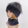 Hot Sale Women Winter Real Rex Rabbit Fur Hat Scarf Sets Natural Warm Genuine Silver Fox Fur Rex Rabbit Fur Cap Scarves 2 Pieces