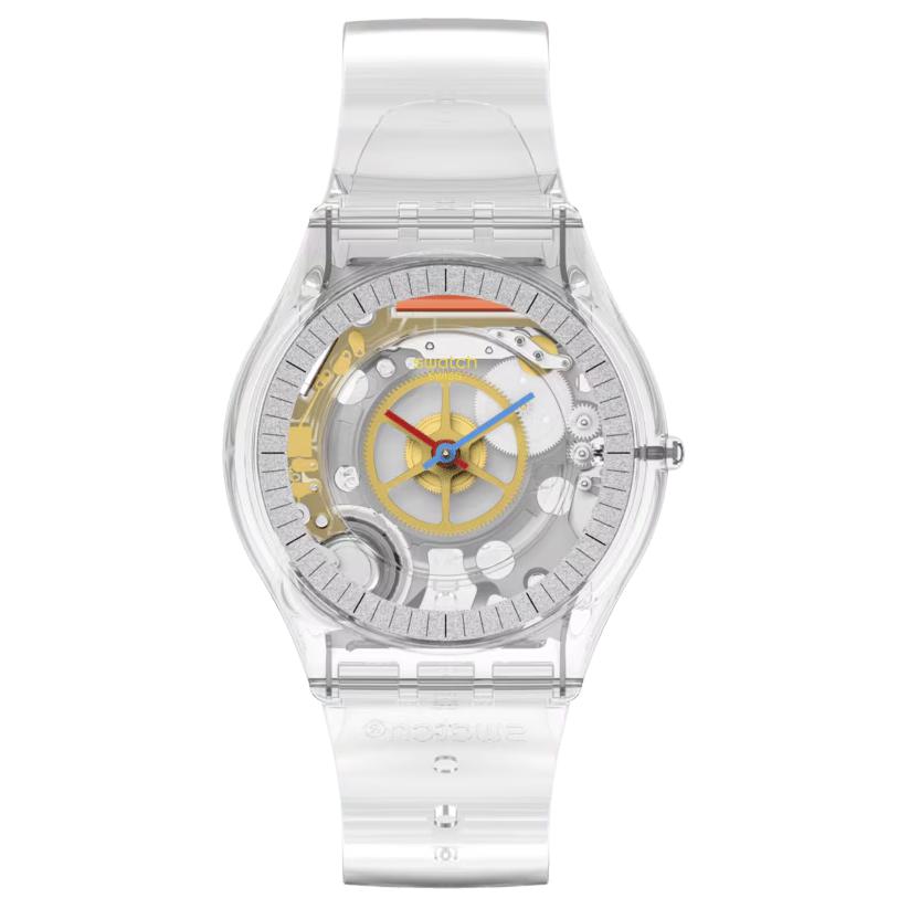 SWATCH quartz movement 30 meters waterproof unisex Swiss watch 34mm hollow dial plastic case TPU strap SS08K109-S06