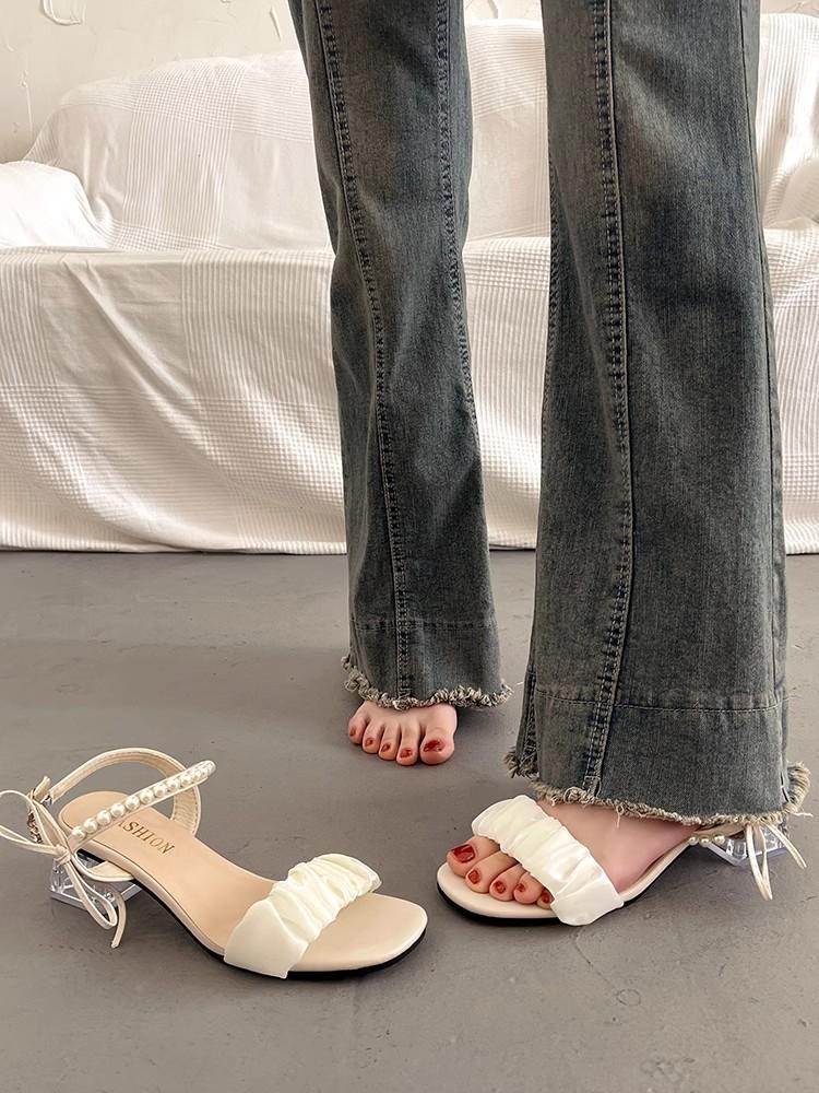 

Coarse heel fashion sandals women s summer outer wear high-end new models with skirts transparent high heels 40 белый