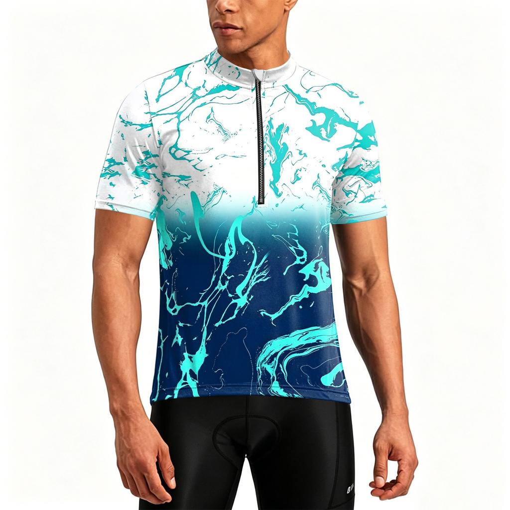 Men's Crew Neck Printed Zipper Breathable Quick Dry Short Sleeve Cycling Jersey for Outdoor Sports and Fitness Activities