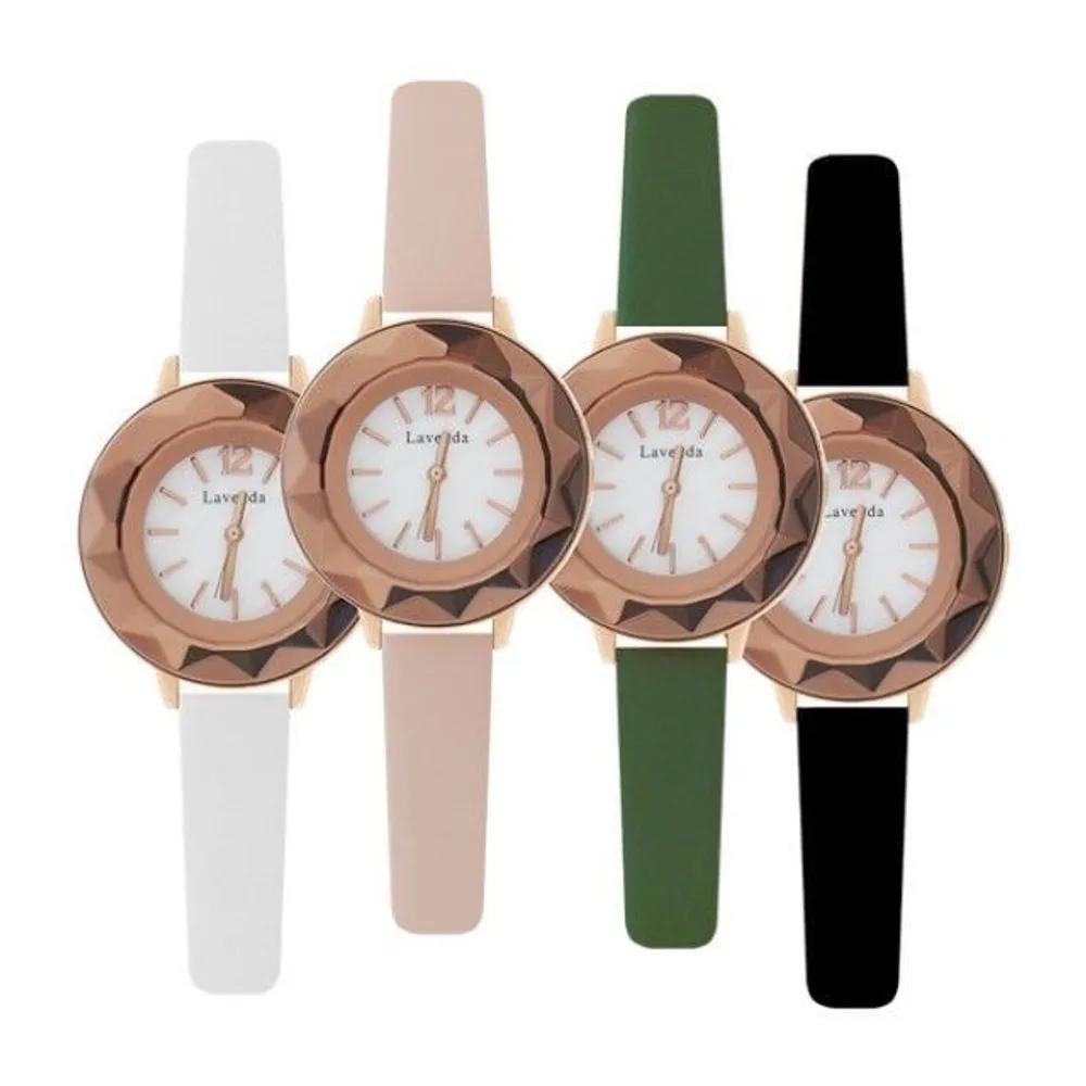 Бронвин Круглые Кожаные Часы Pink Beige