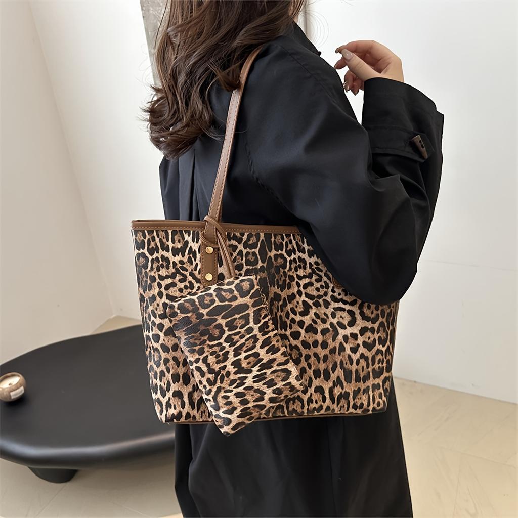 European And American Large Capacity Fashionable Ins Personality Leisure Autumn New Leopard Print Suit Shoulder Tote Bag