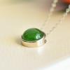 Hotan Jade Jasper S925 Silver Inlaid Egg Face Pendant Necklace Women's Fashion Simple Style with Certificate