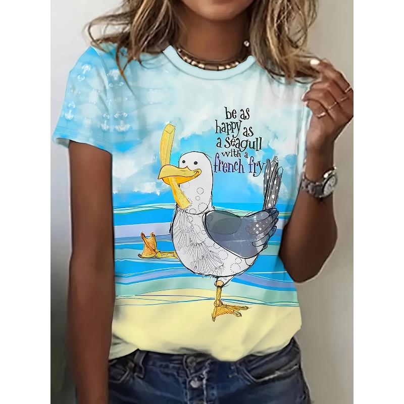 

Повседневная свободная футболка с коротким рукавом и принтом уток Женская удобная футболка L