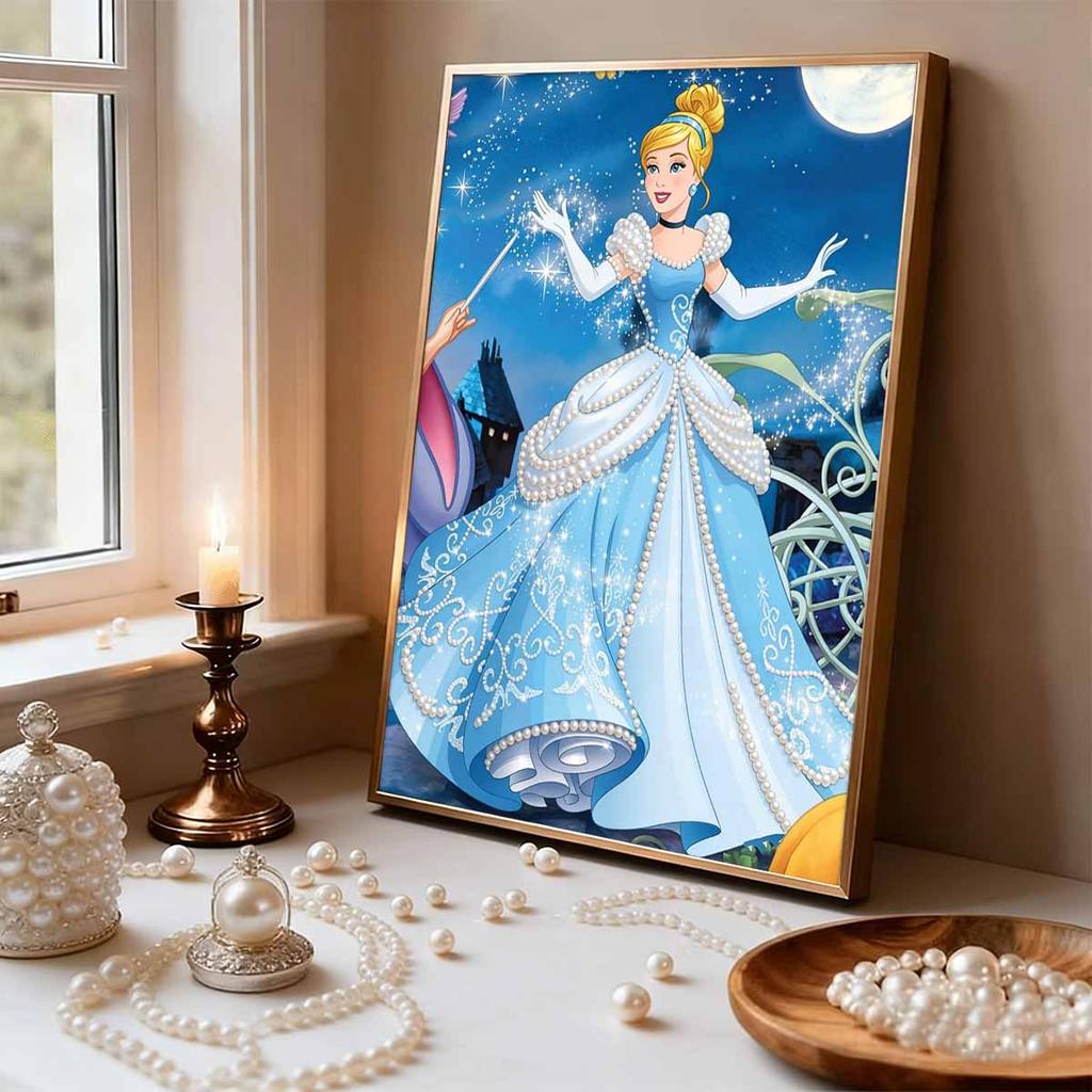 Moonlit Magic Cinderella Pearl-Inlaid Frameless Art | Handmade Pearl Craft, Moonlit Magic Theme, for Luxury Fairy Tale Home Decor & Gift Option