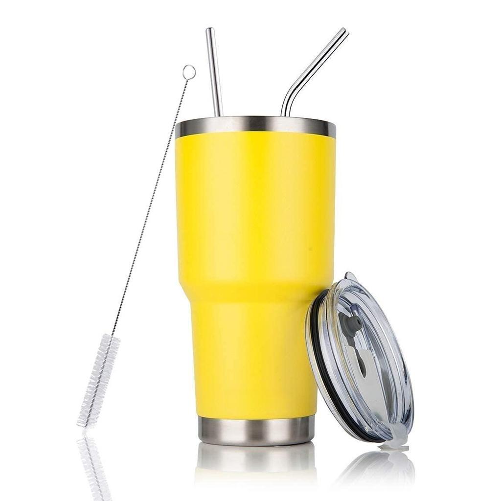 30oz Tumbler Double Wall Stainless Steel Vacuum Insulated Travel Mug With Splash-Proof Lid Metal Straw and Brush